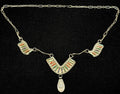 Zuni Native American Sterling Silver Multi Stone Needlepoint Bib Collar Necklace