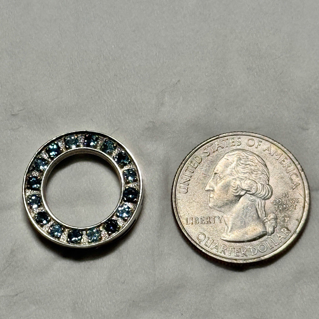 Vintage sterling silver Blue CZ Stamped 925 circle pendant Slide