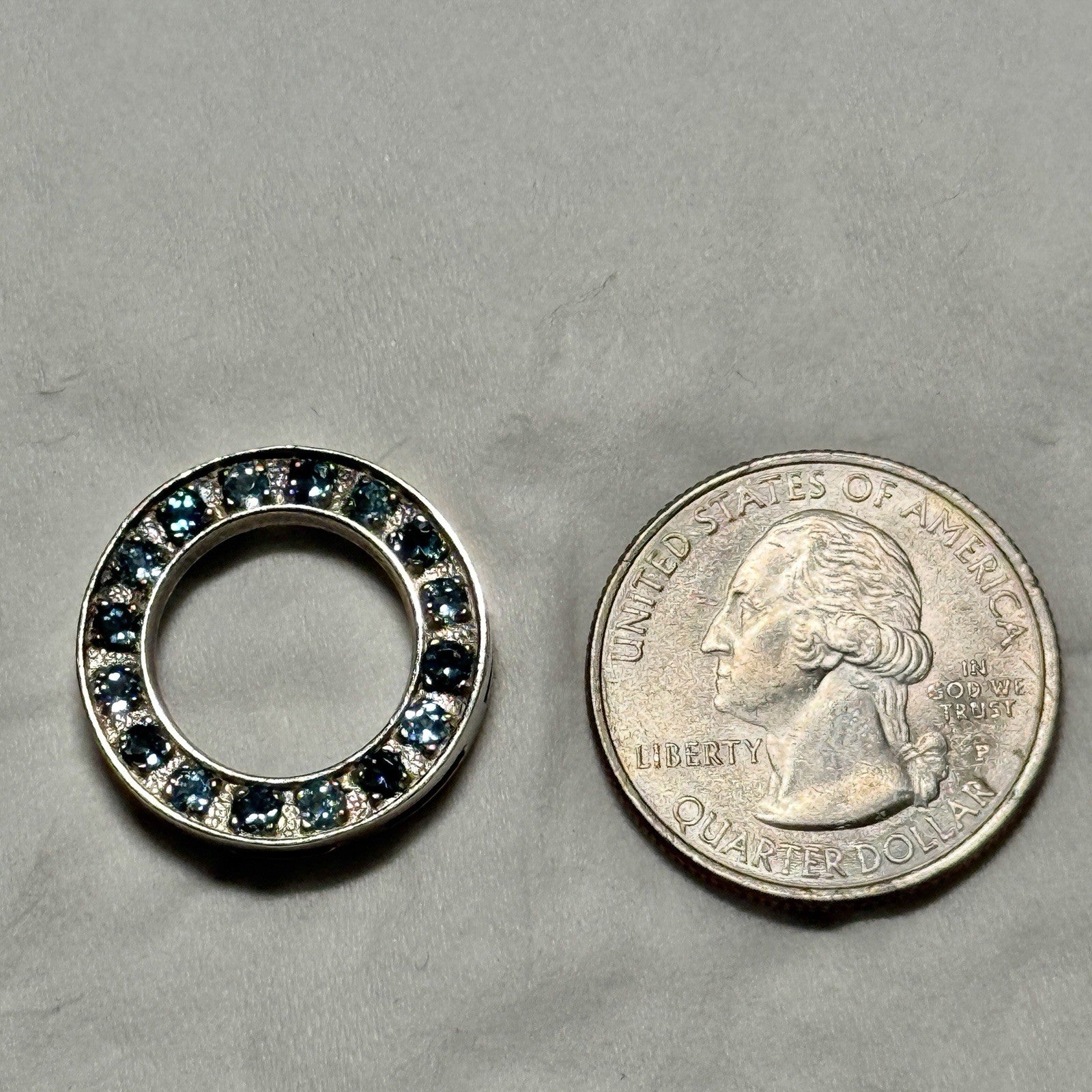 Vintage sterling silver Blue CZ Stamped 925 circle pendant Slide