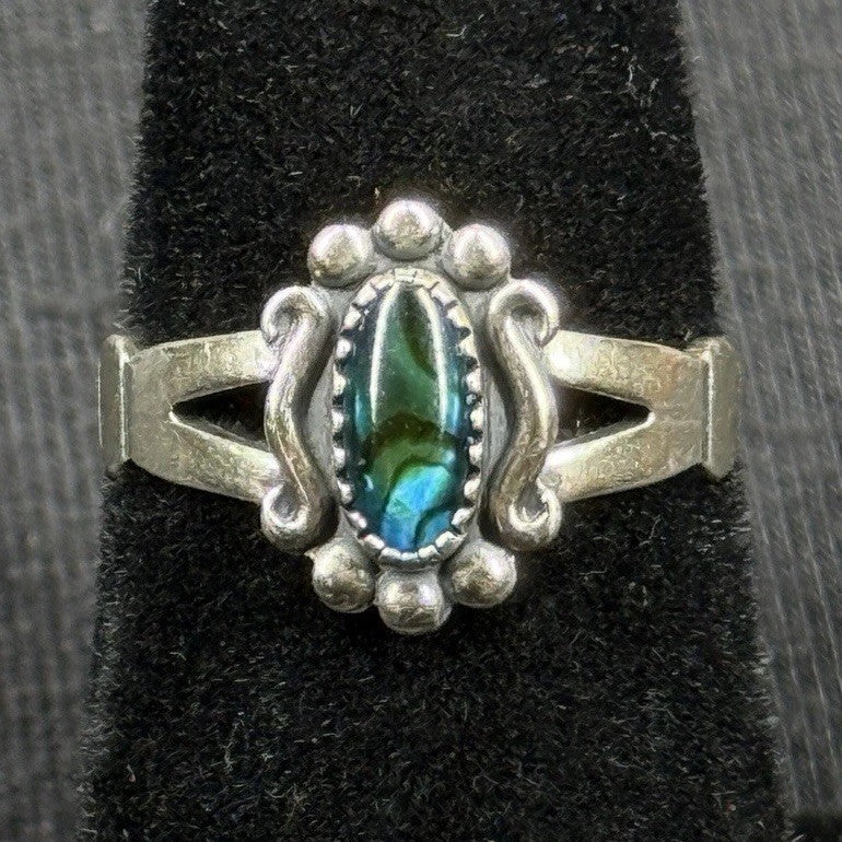 Native Navajo Green Paua Abalone Shell Sterling Silver Ring Size 5.5 925