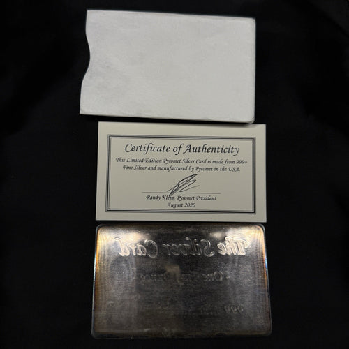 1 oz .999 Fine Silver Bar Pyromet The Silver Card Bar Sleeve 2020 COA