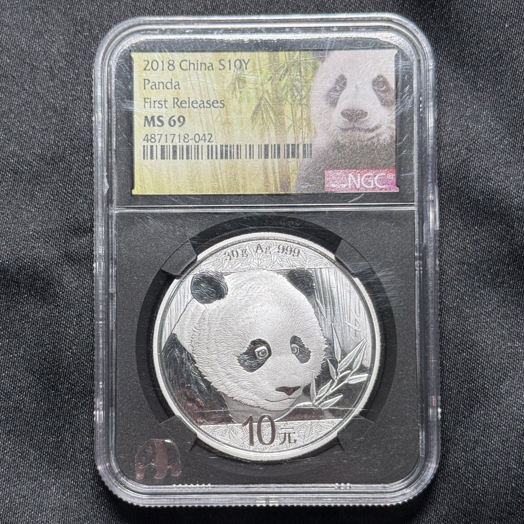 2018 China Silver Panda 10 Yuan .999 Silver NGC MS69 First Release Black Slab
