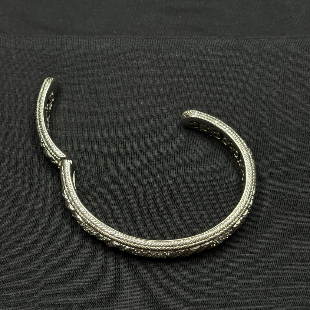 Estate Judith Ripka Sterling Silver Cuff Bracelet Rope Design CZ