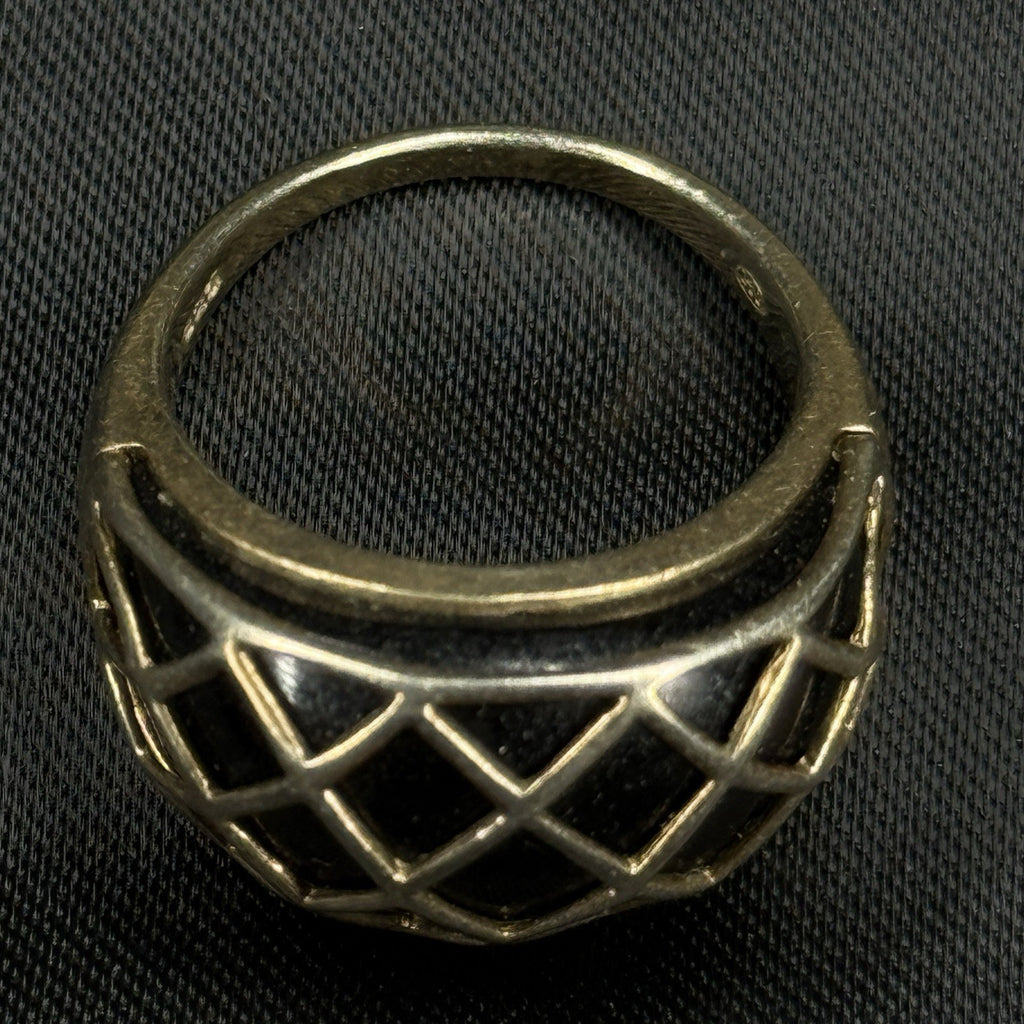 Estate Sterling Silver Ring Black Onyx Gold Wash Size 6.5 925