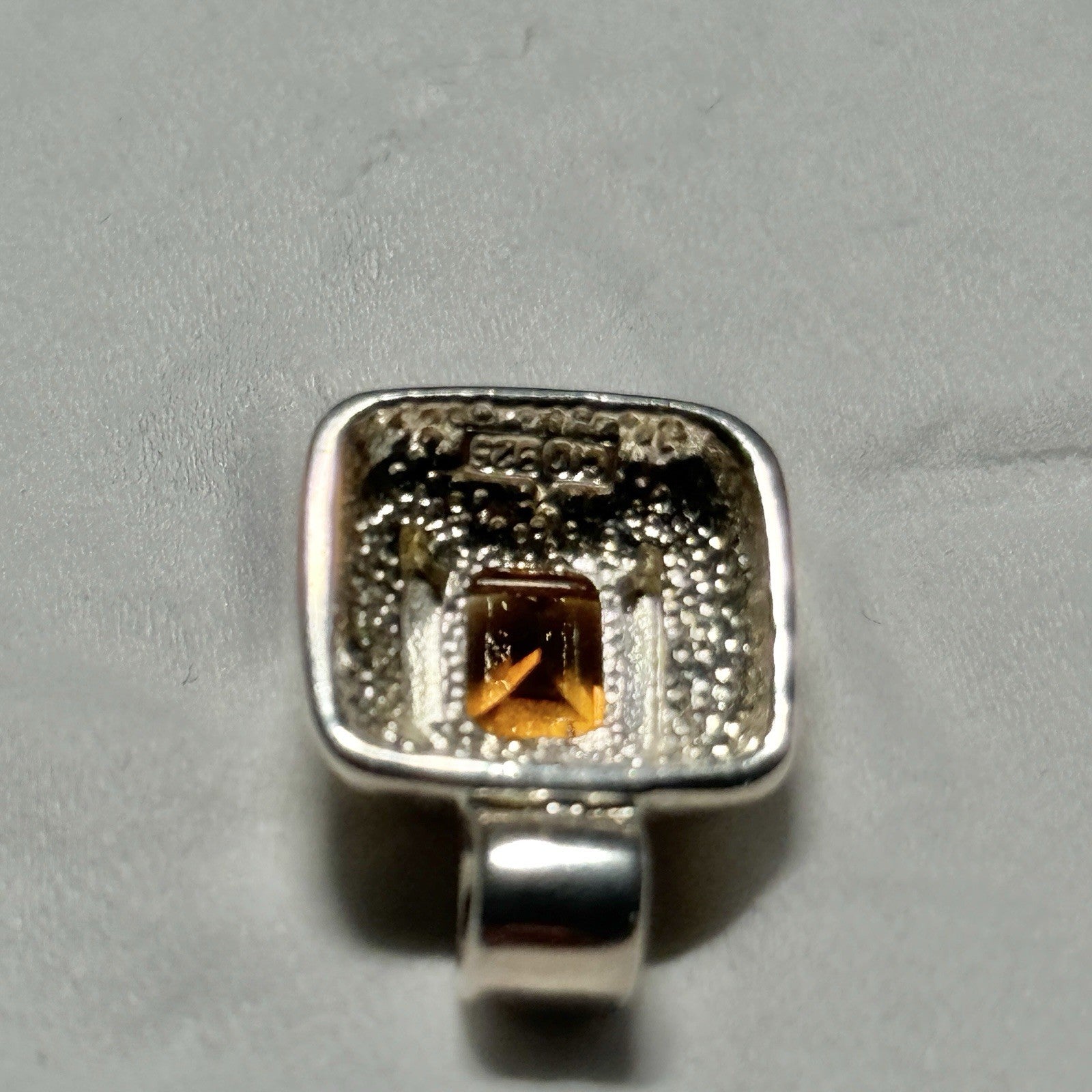 Sterling Silver 925 Orange Citrine Pendant Nice Size Chunky Stamped