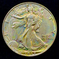 1942 Walking Liberty Half Dollar AU Pastel Toned Silver 50C
