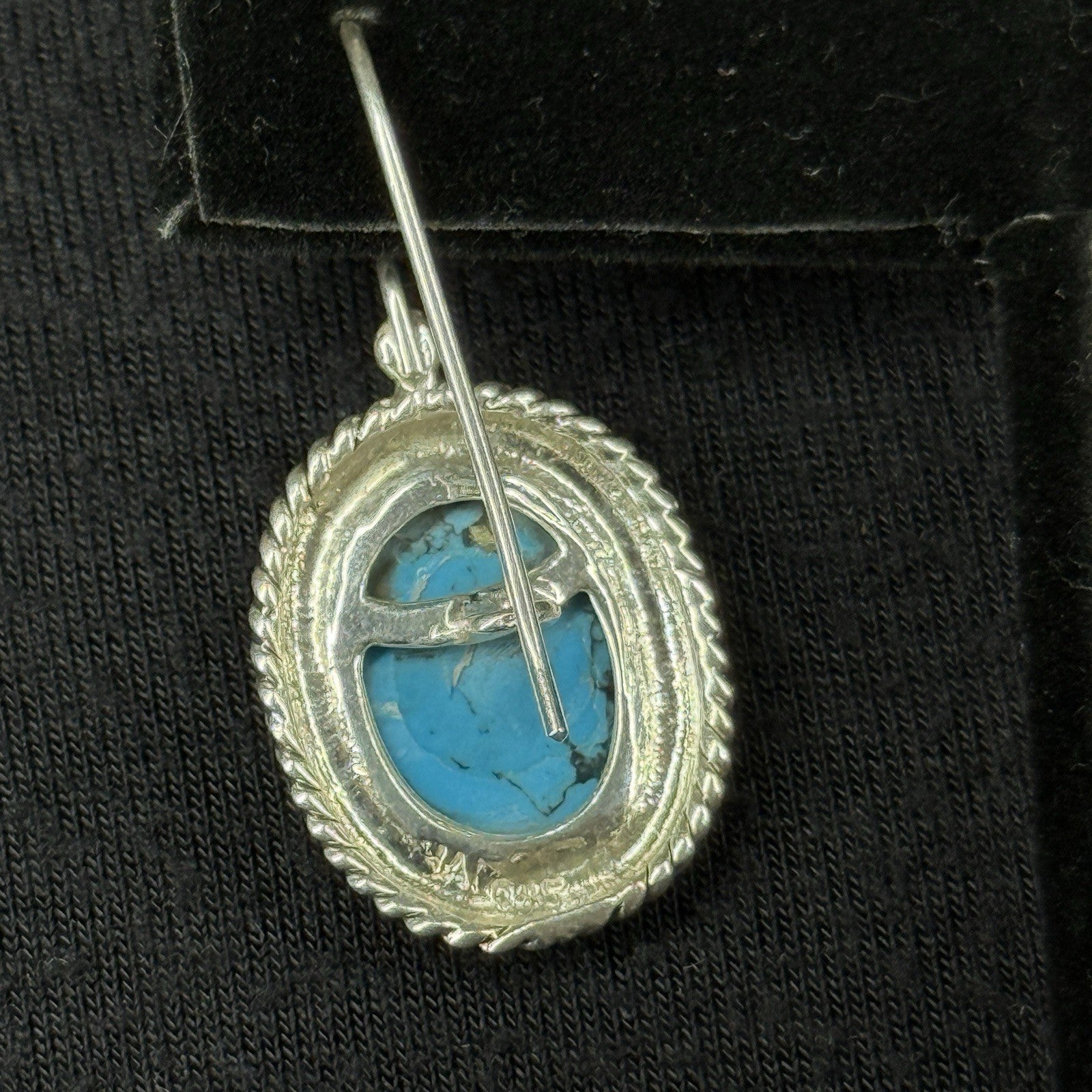 Estate Sterling Silver Earrings Turquoise Dangle Han 925