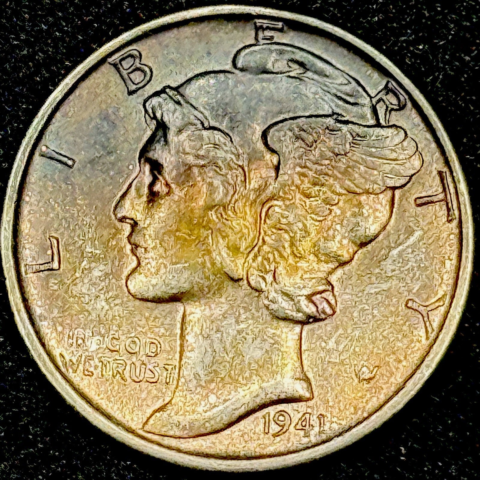 1941 Mercury Dime Silver About Uncirculated Attractive Toning
