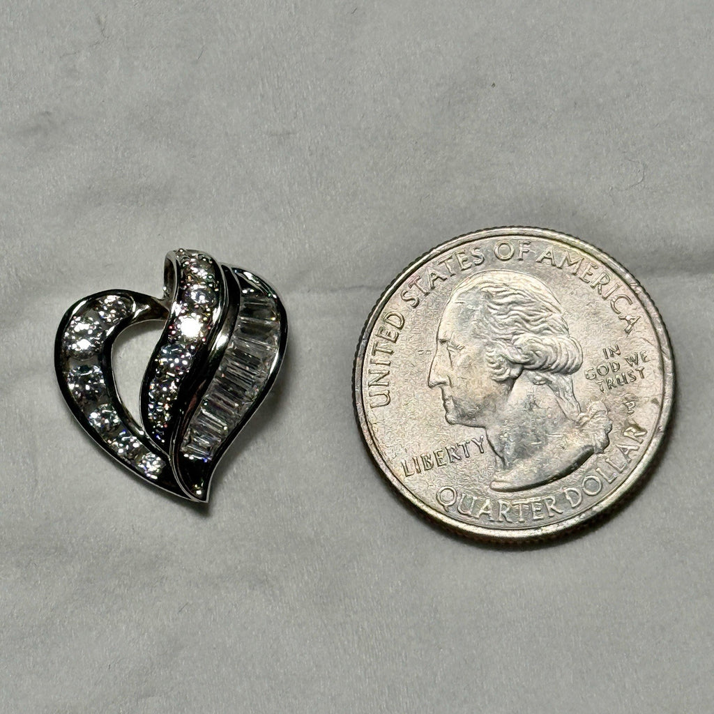 Sterling Silver 925 Cubic Zirconia Heart Pendant Slide Very Flashy
