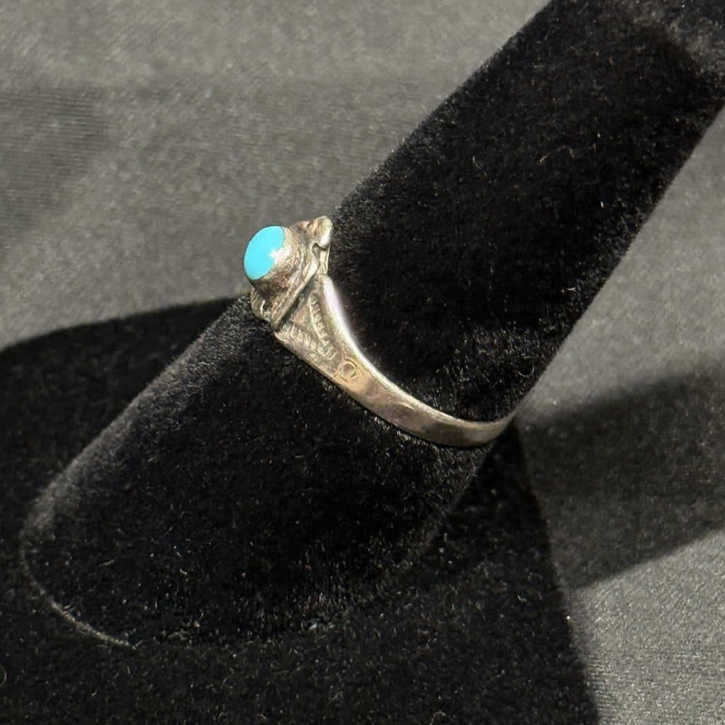 Native American Style Sterling Silver Ring Turquoise Phoenix Thuderbird Size 6.5