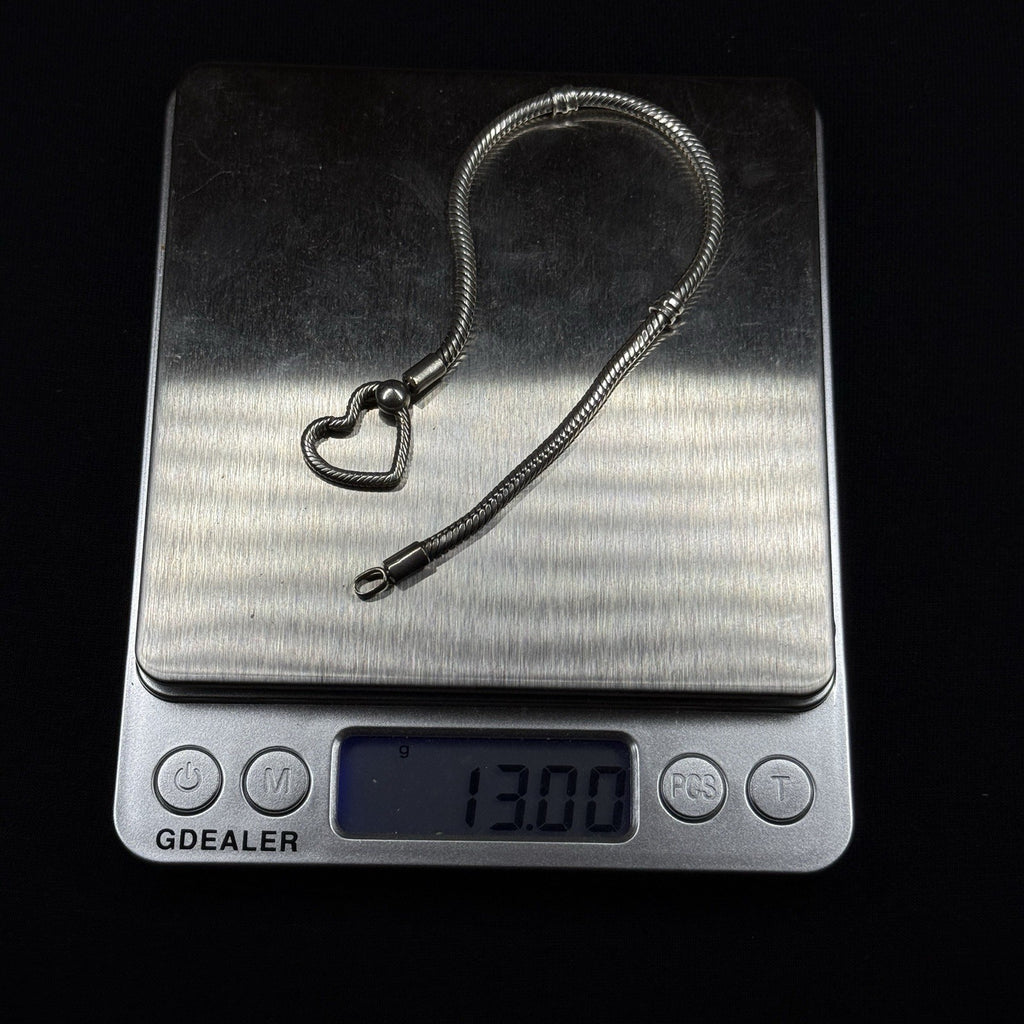 Estate Pandora Heart Closure Snake Chain Sterling Silver Bracelet 925 ALE 7.5 IN