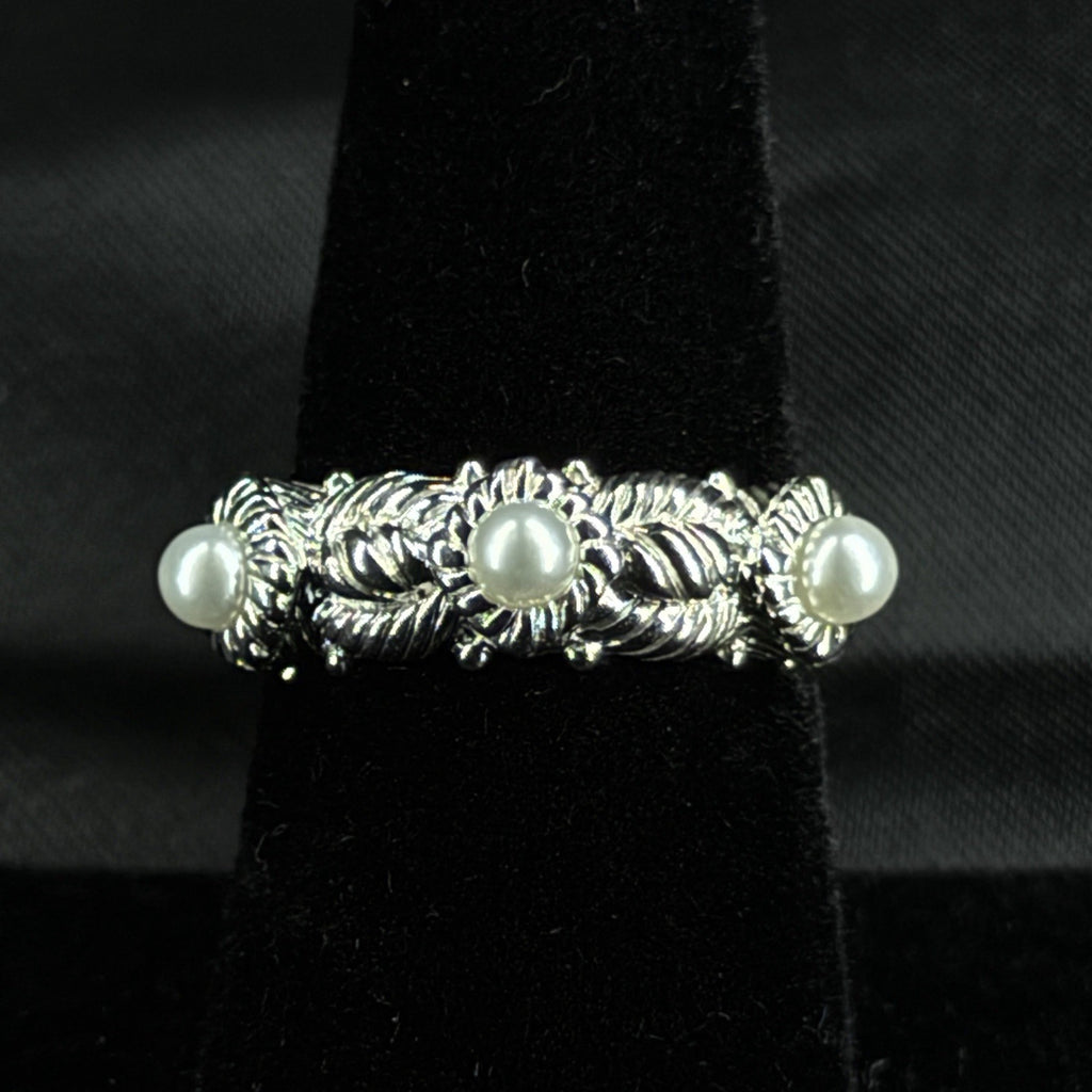 Estate Sterling Silver Ring Pearl CZ Judith Ripka Size 7 925
