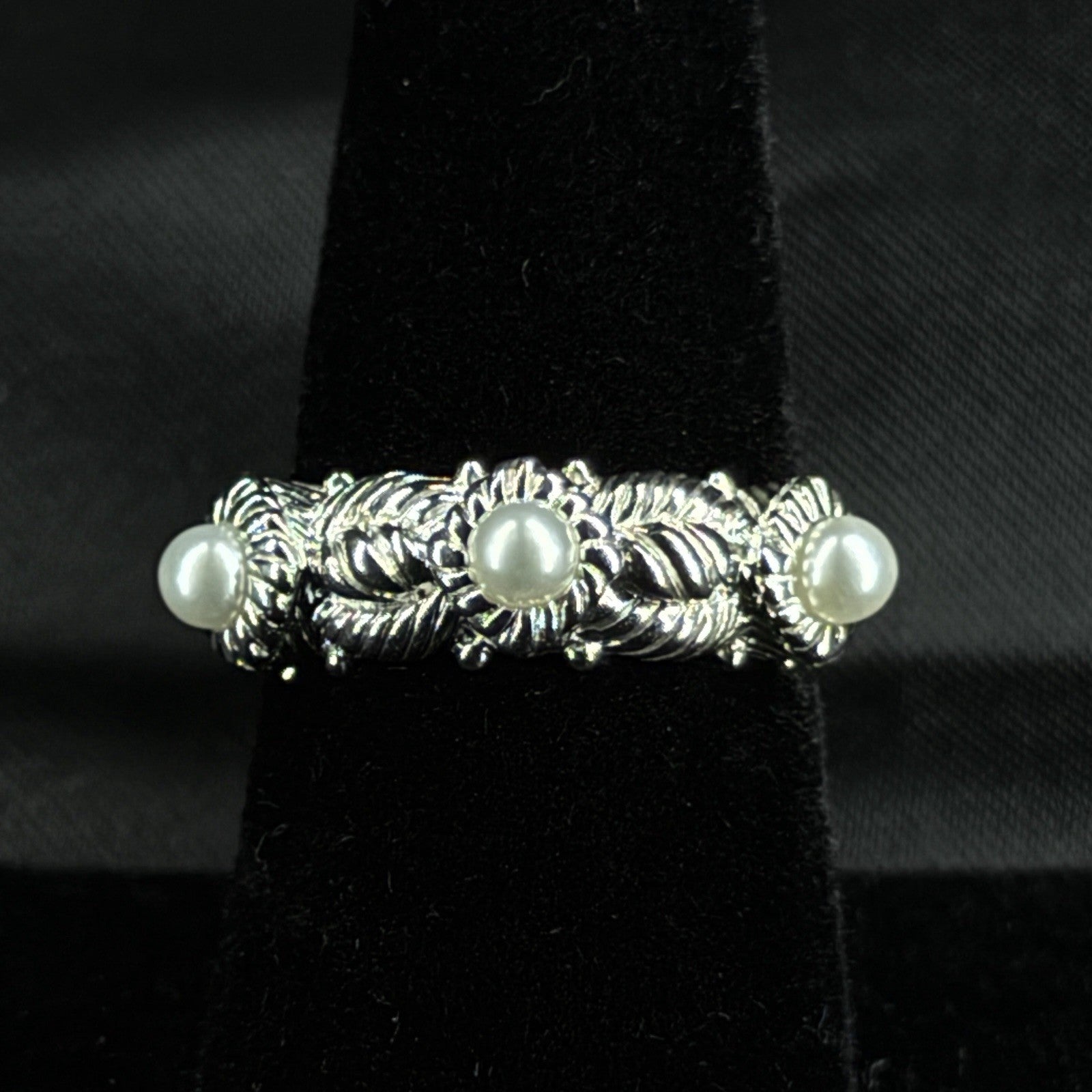 Estate Sterling Silver Ring Pearl CZ Judith Ripka Size 7 925