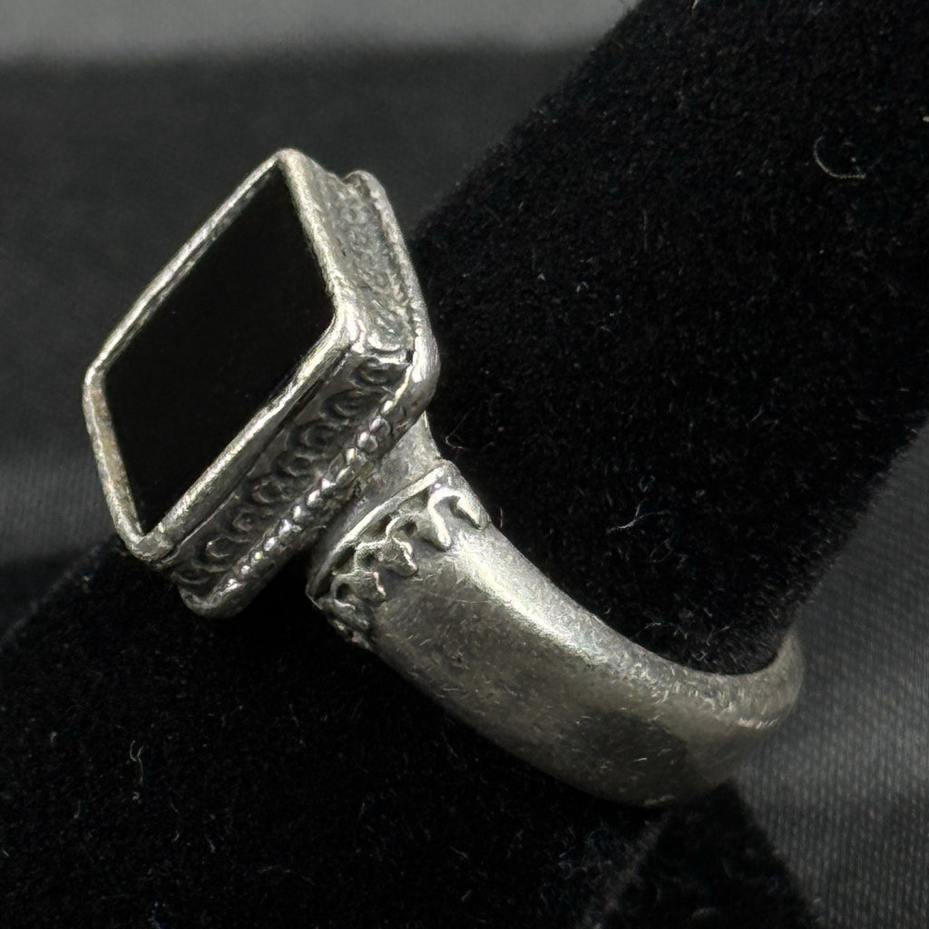 Estate Sterling Silver Ring Square Black Onyx Size 7 925