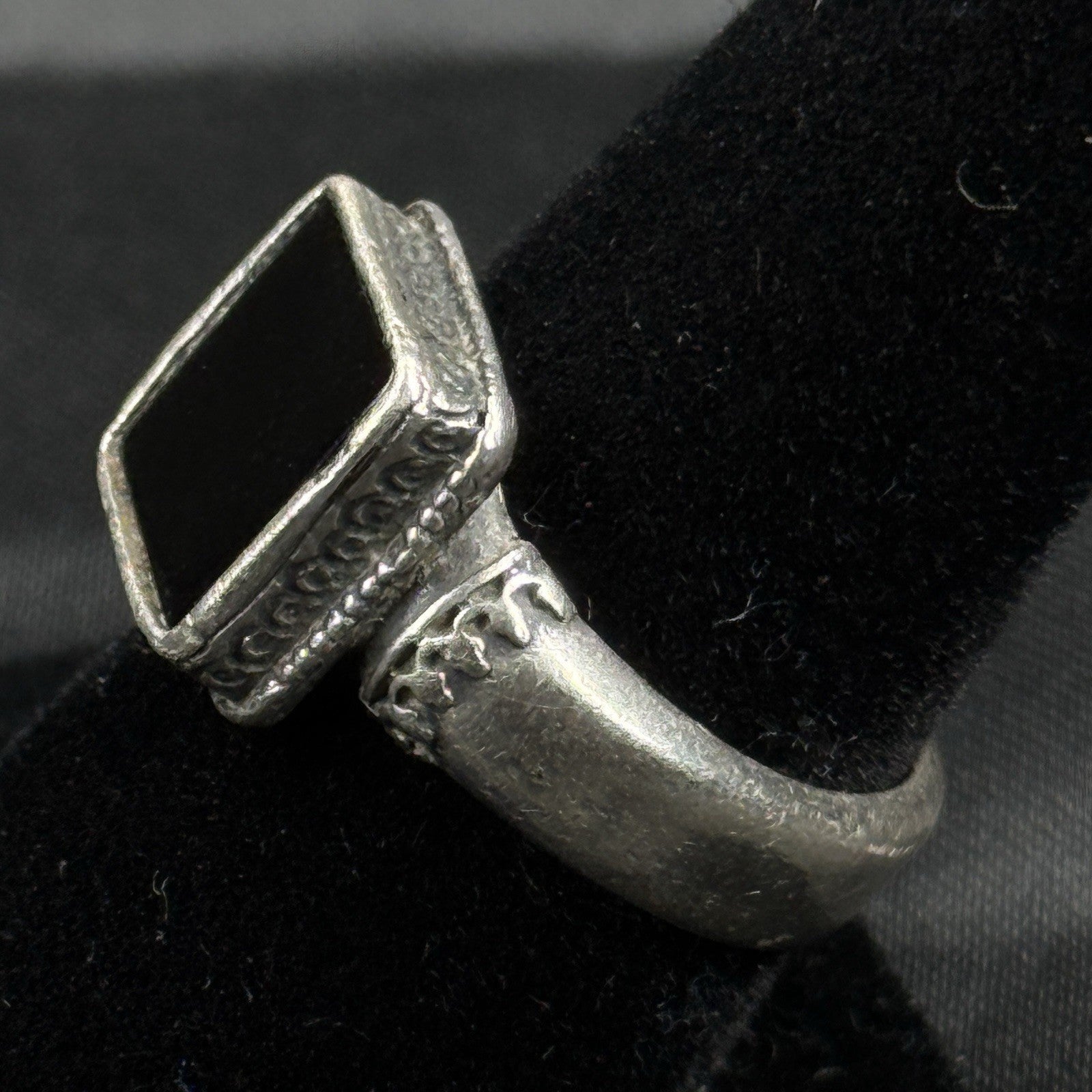 Estate Sterling Silver Ring Square Black Onyx Size 7 925