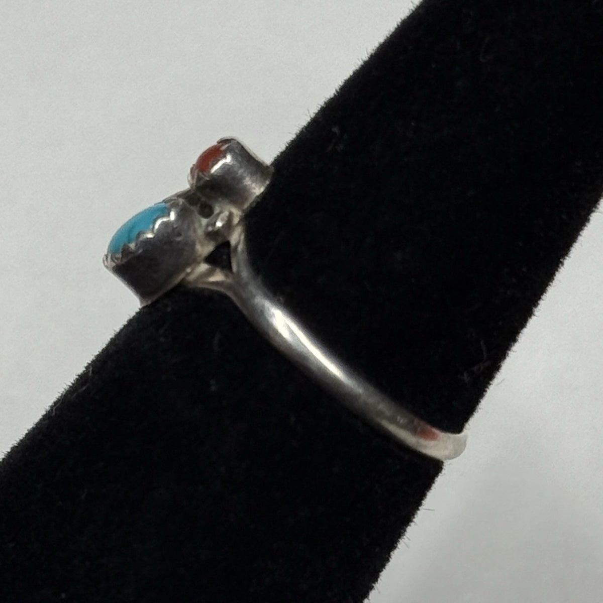Native American Style Sterling Silver Ring Turquoise Coral 925 Size 4.5 Unsigned