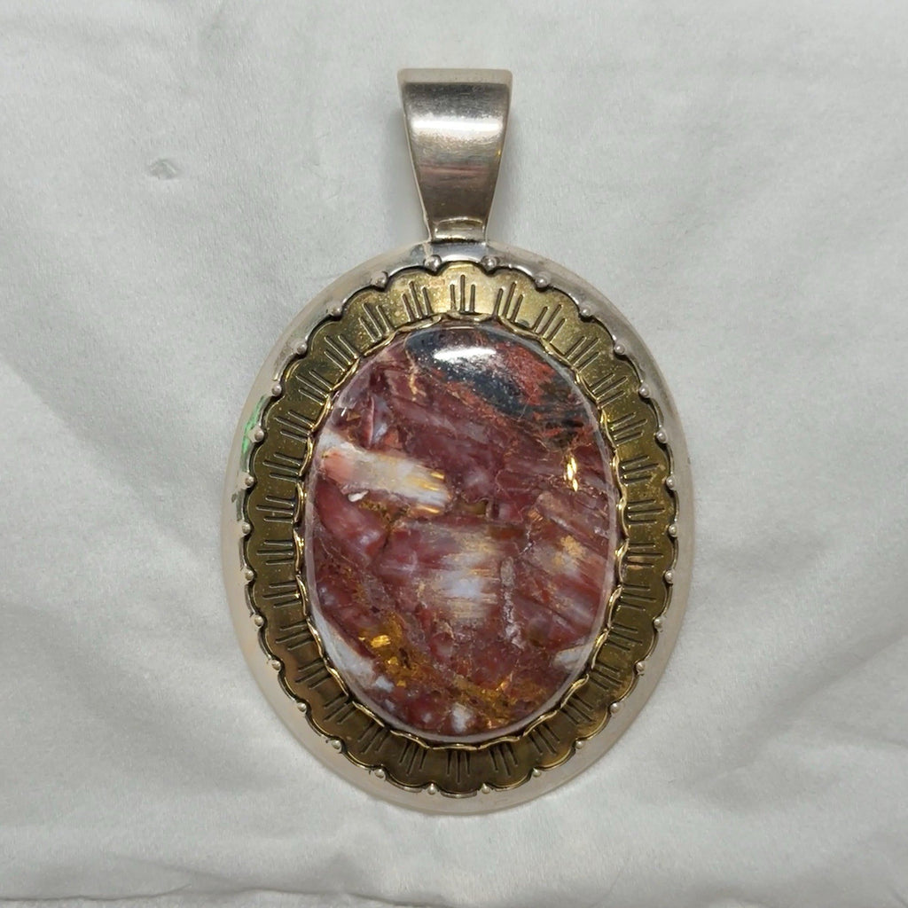 Relios/Carolyn Pollack Sterling & Brass  Large Brown Marbled Jasper Pendant