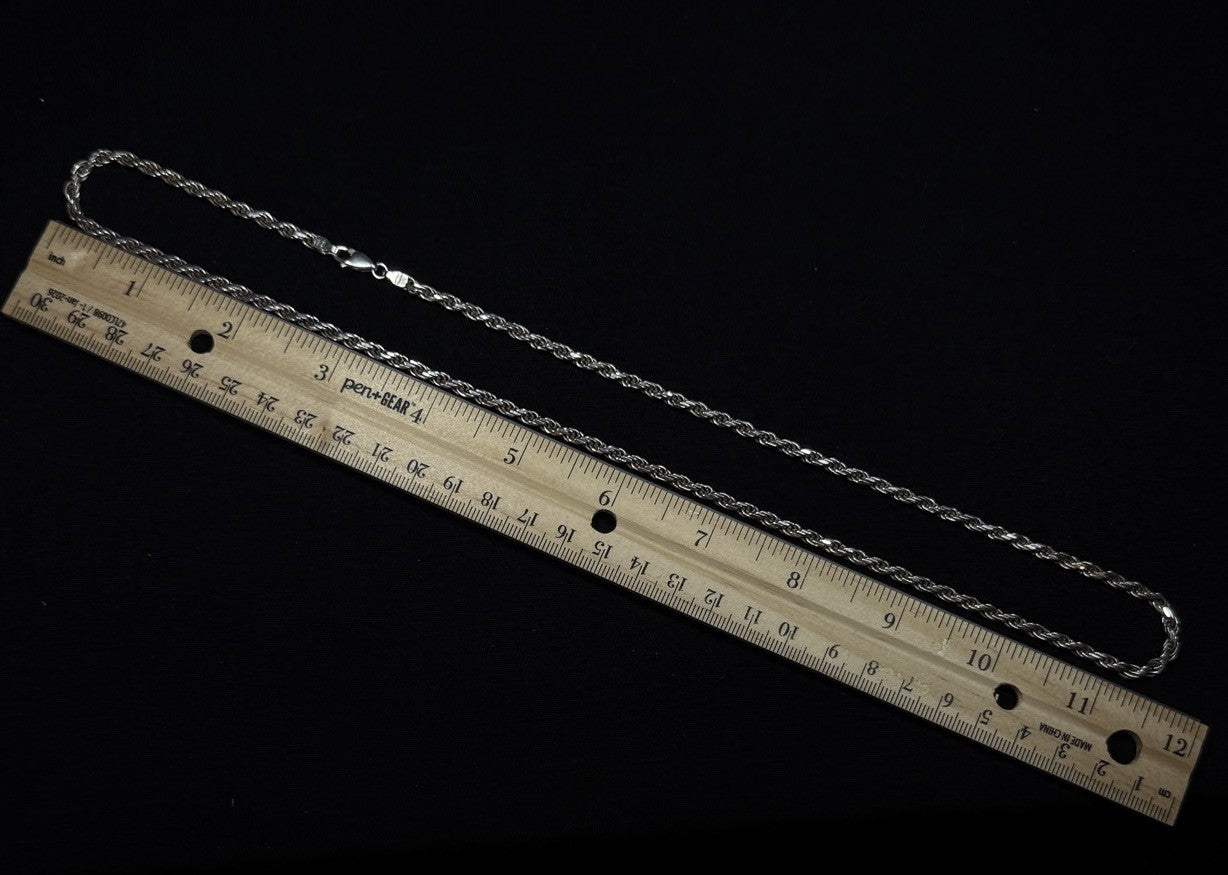 Estate Sterling Silver Rope Necklace Chain Vintage  925 26.5 Grams 23IN