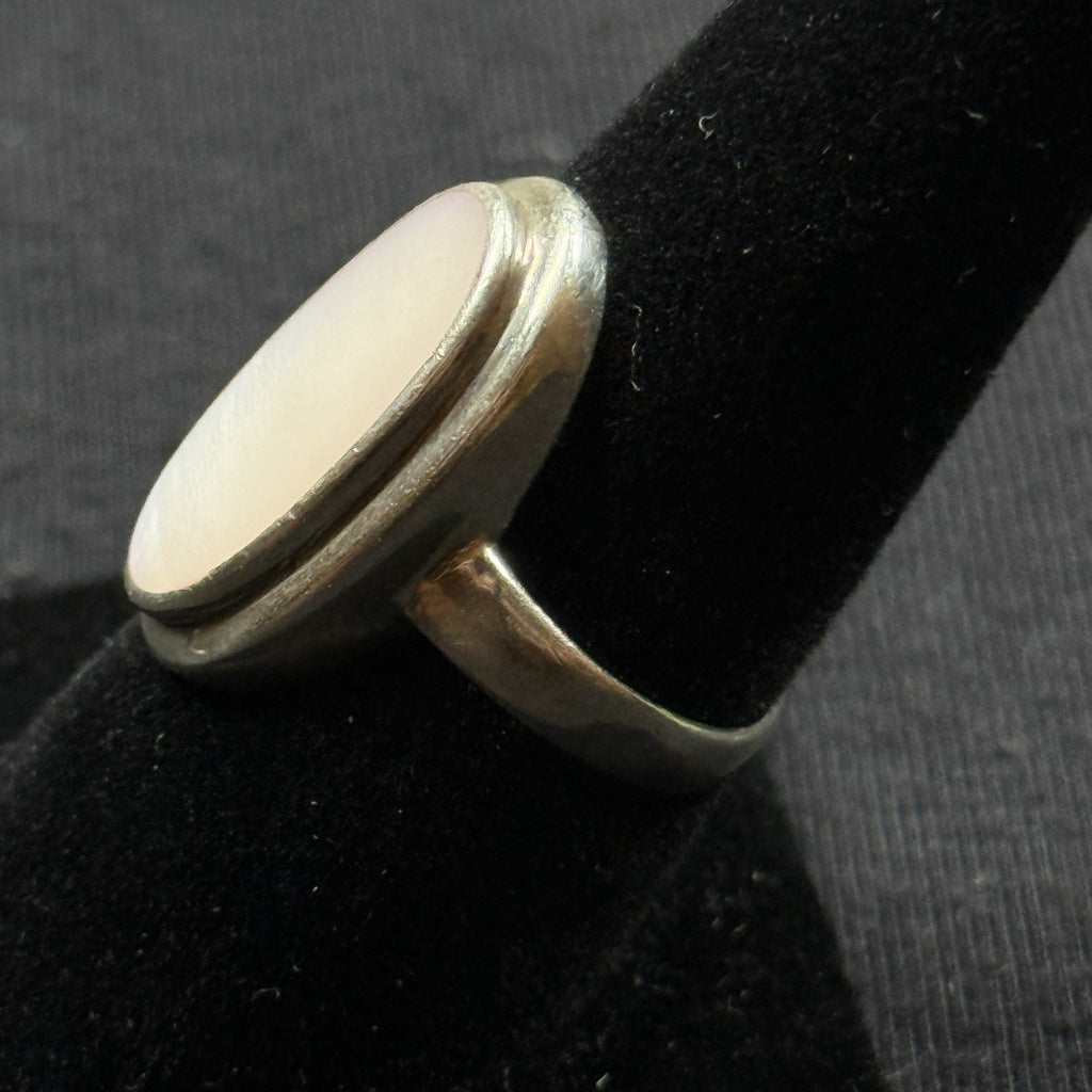 Estate Sterling Silver Ring Pink Mother Of Pearl Oval 6.75 925