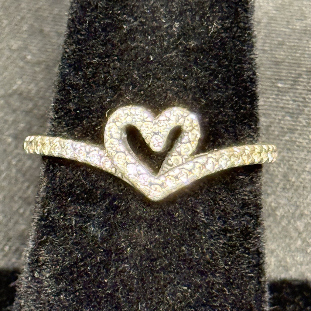 Estate Sterling Silver Ring Pandora Heart CZ SZ 5.25 925