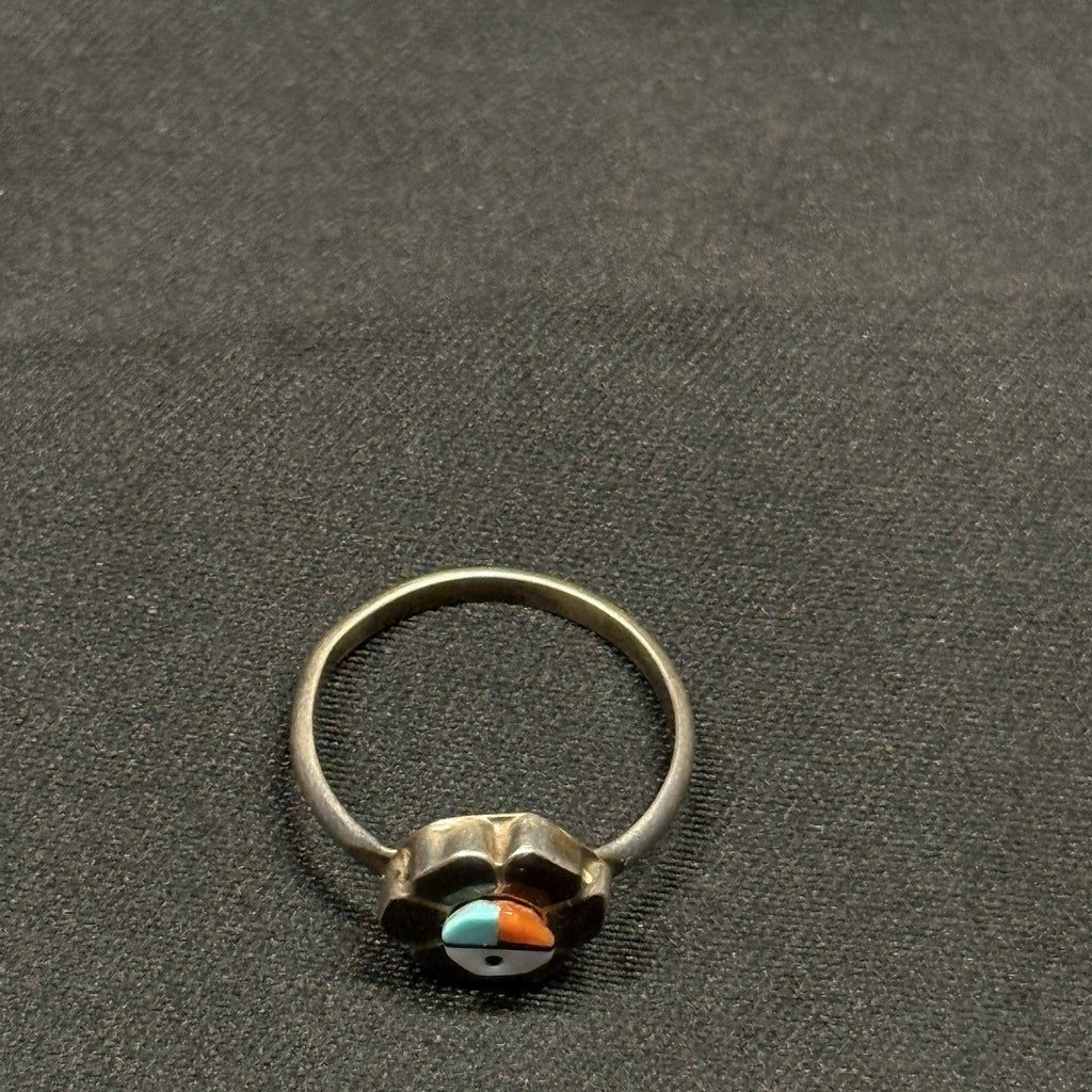 Native American Style Sterling Silver Ring Zuni Sun Face Inlay Size 5.5 Unsigned