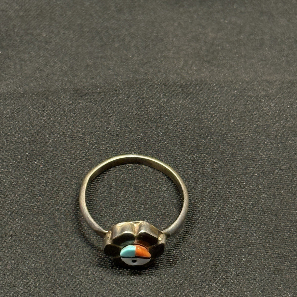 Native American Style Sterling Silver Ring Zuni Sun Face Inlay Size 5.5 Unsigned