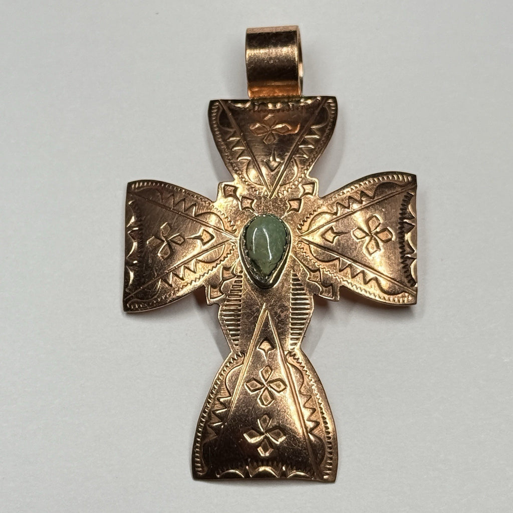 Running Bear Copper Variscite Cross Pendant Stamped RB 925 Native