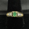 Estate 10K Gold Ring Green Emerald Diamond Size 10 .417