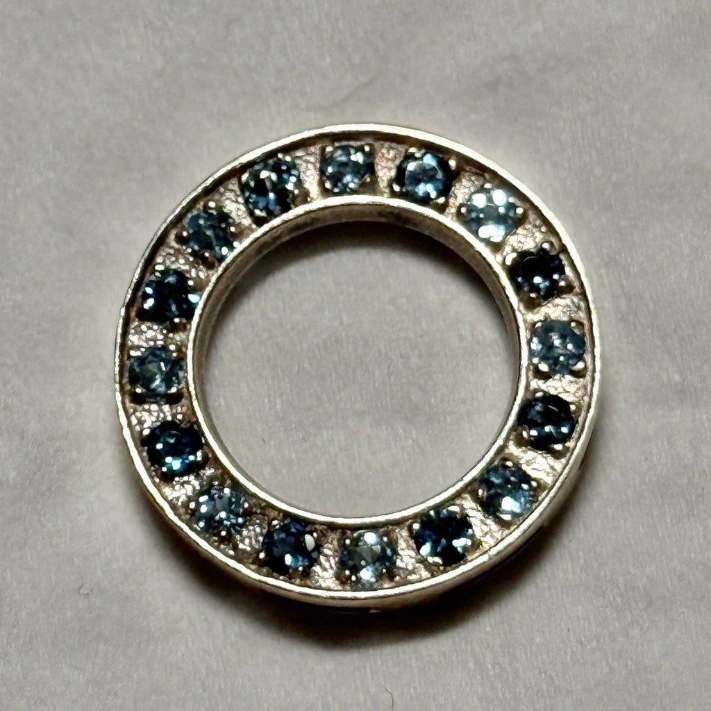 Vintage sterling silver Blue CZ Stamped 925 circle pendant Slide