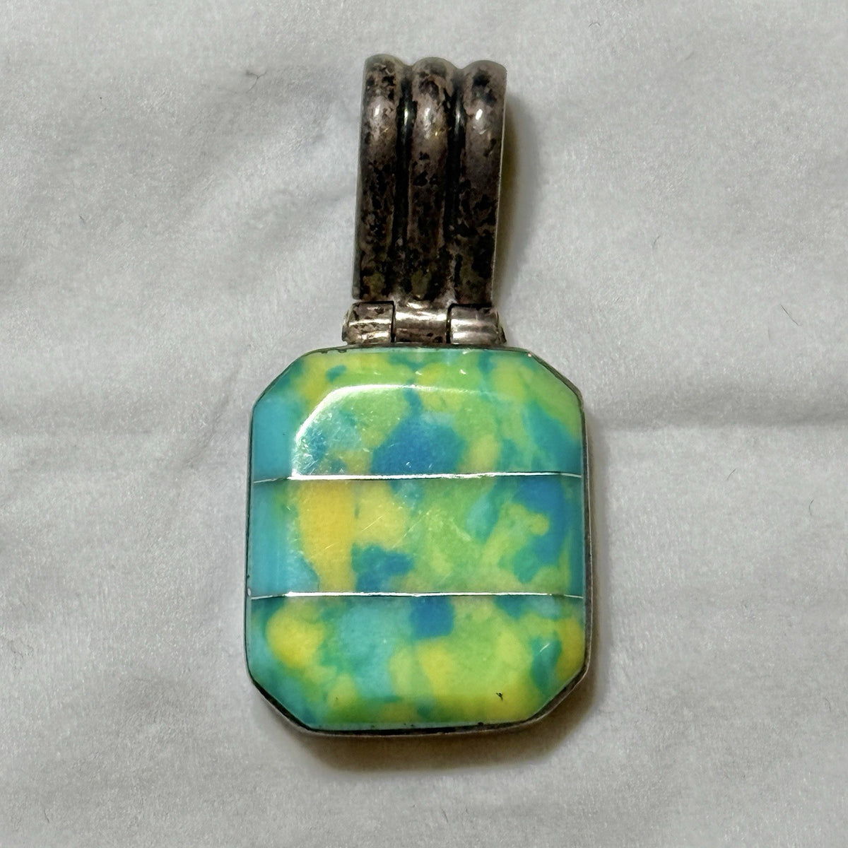 Sterling Silver Multi Color Resin Pendant Vintage Mexico Signed