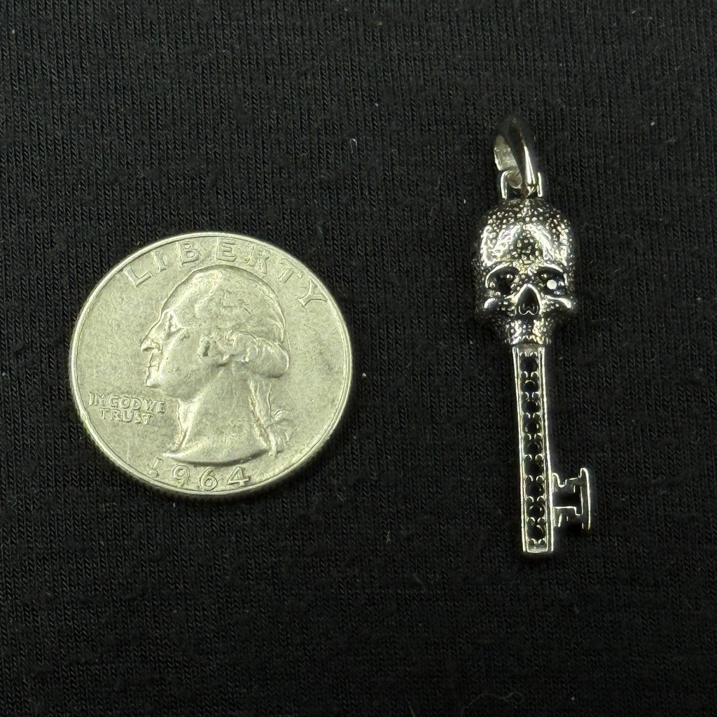 David Yurman Sterling Silver Skull Key Pendant .925 Black Diamonds