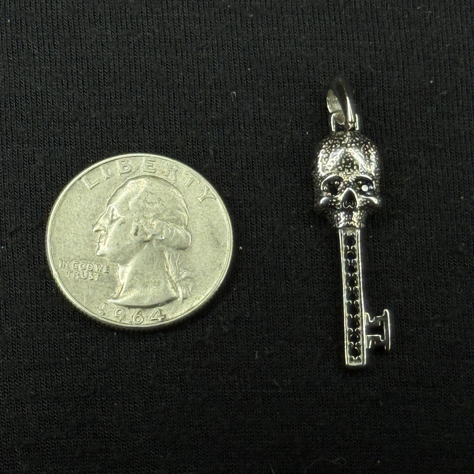 David Yurman Sterling Silver Skull Key Pendant .925 Black Diamonds