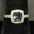 Estate Sterling Silver Ring Mystic Topaz CZ Halo Size 7 925