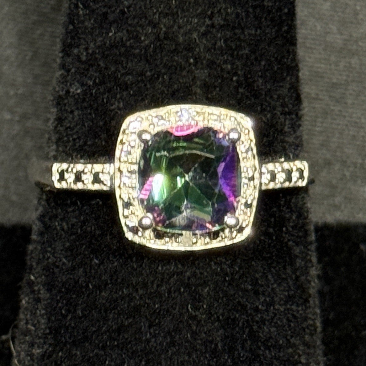 Estate Sterling Silver Ring Mystic Topaz CZ Halo Size 7 925