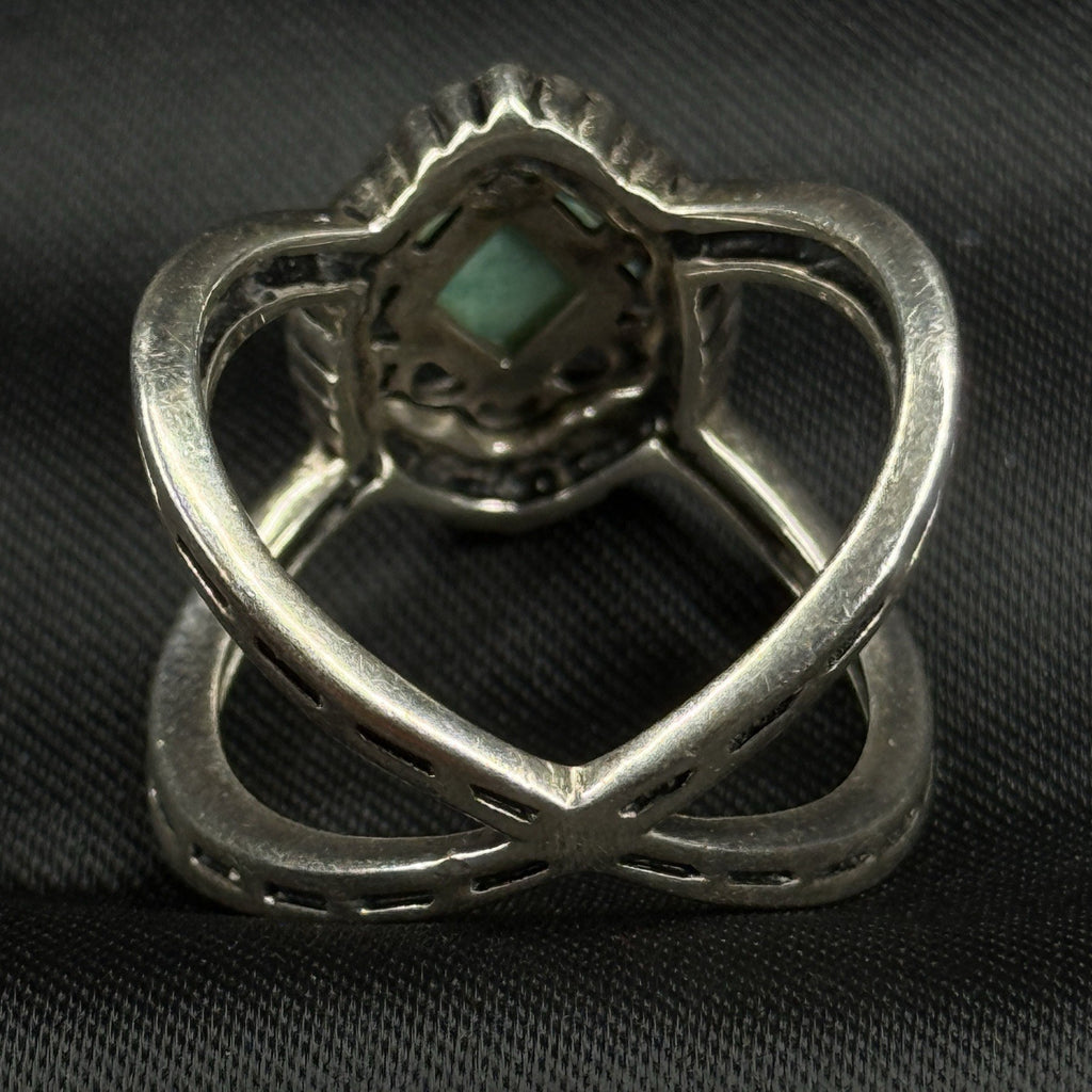 Estate Sterling Silver Ring X Split Turquoise Barse Size 7.75 925