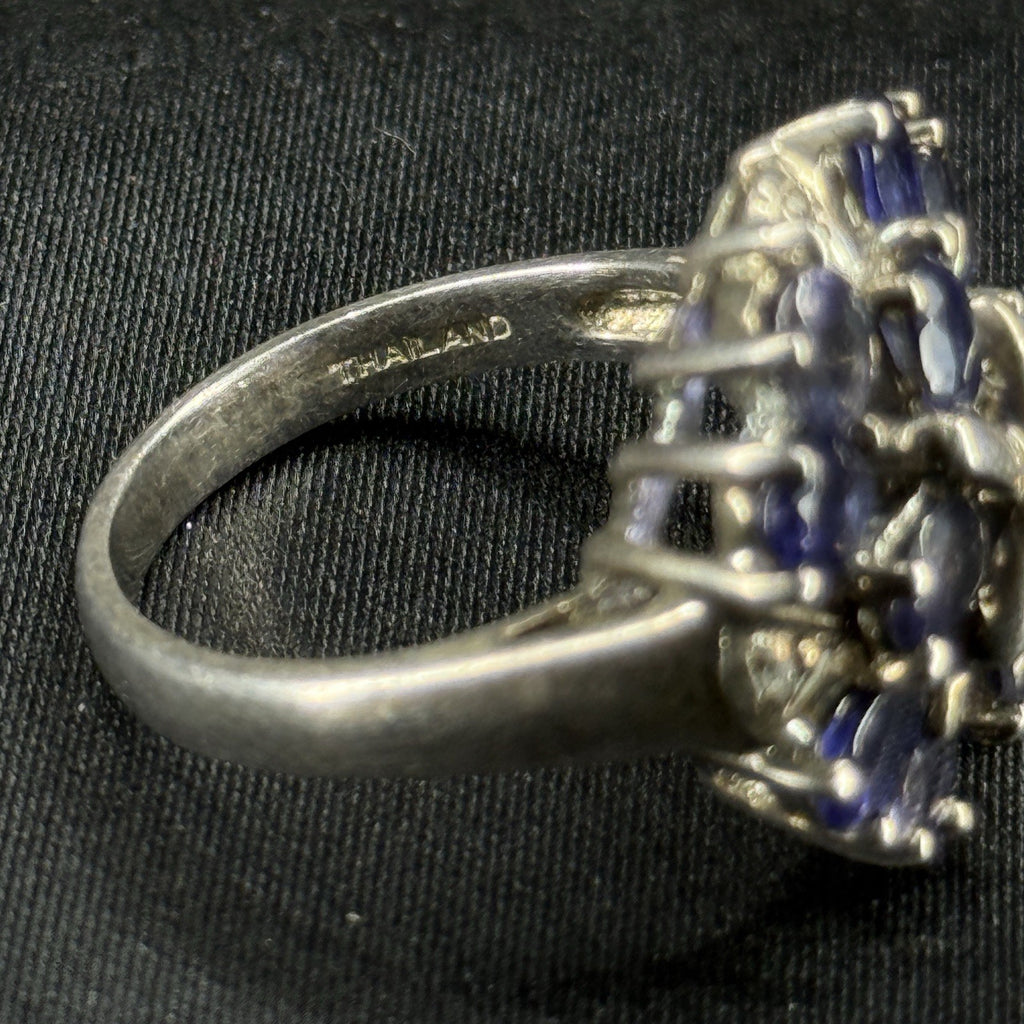 Estate Sterling Silver Ring Sapphire Cluster Blue Size 10 925 STS