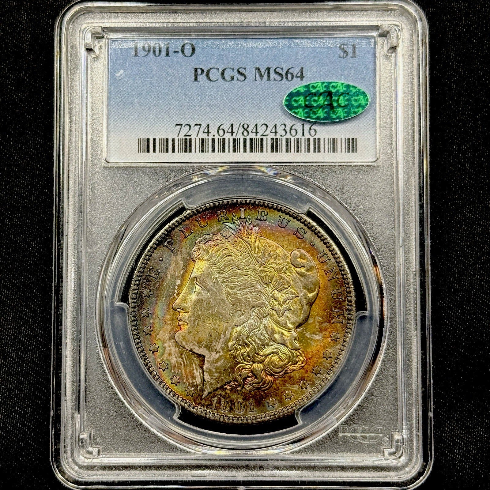1901-O Morgan Silver Dollar PCGS MS64 CAC Monster Toned Choice BU