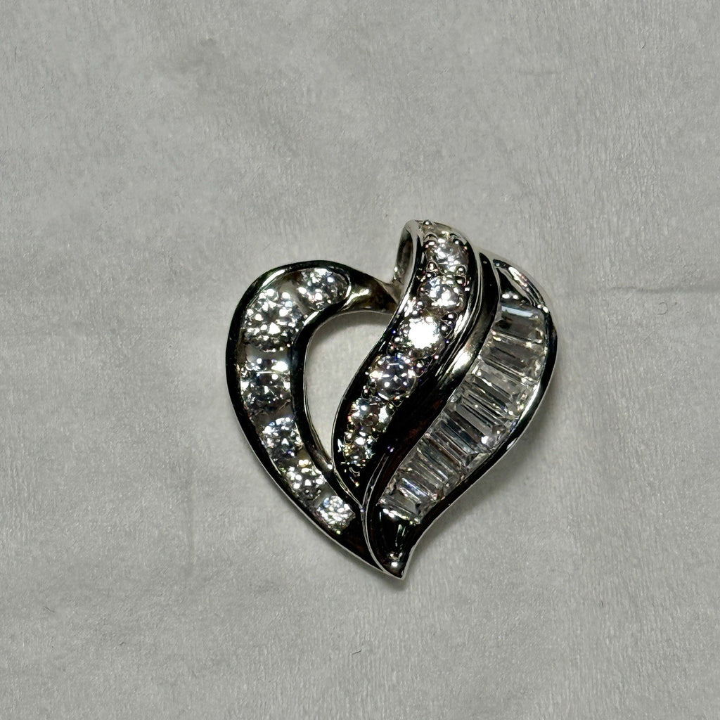 Sterling Silver 925 Cubic Zirconia Heart Pendant Slide Very Flashy