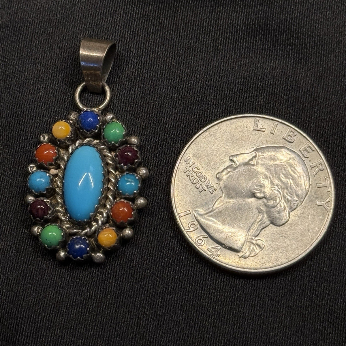Native American Sterling Silver Pendant Turquoise Multi Stone Signed SRY GP