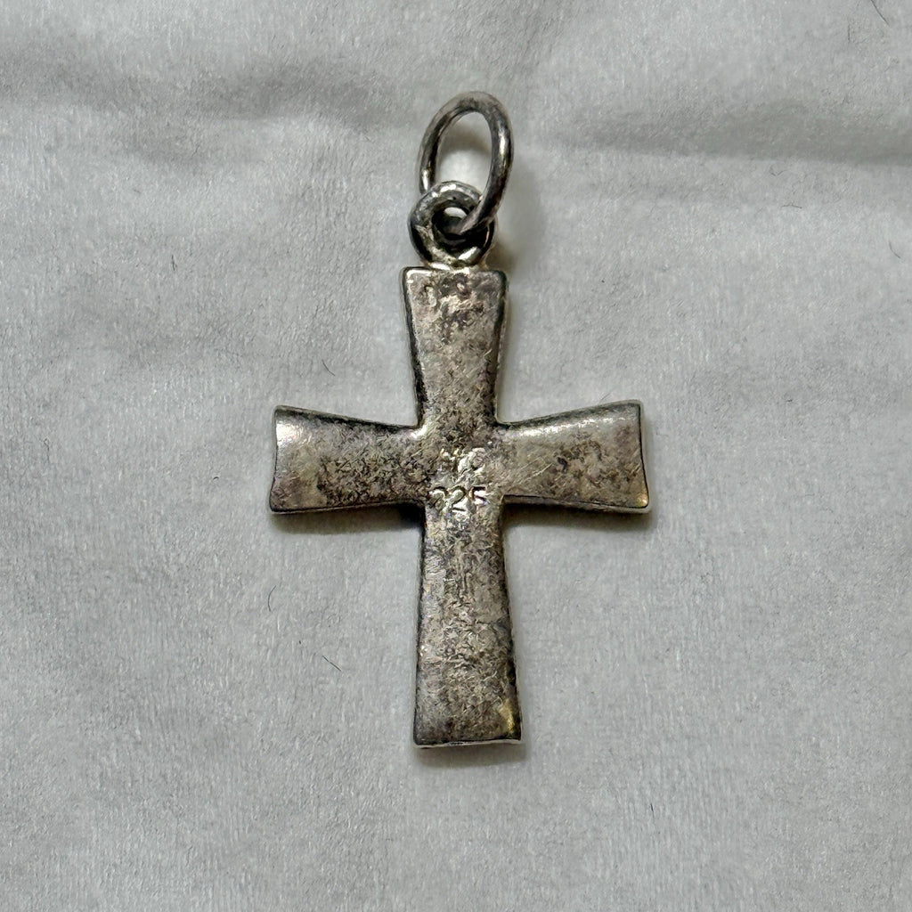 Sterling Silver Mother of Pearl Cross inlay Vintage Pendant Signed