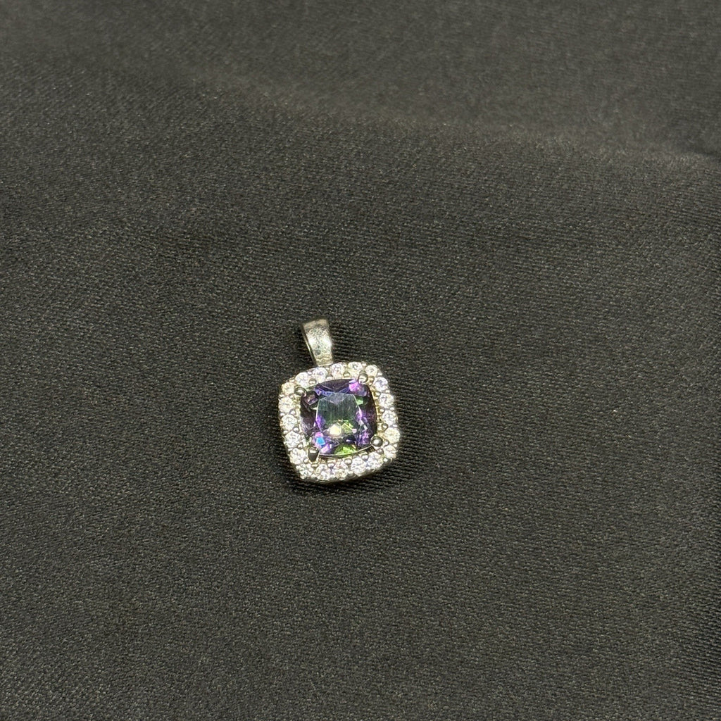 Estate Sterling Silver Mystic Topaz CZ Halo Pendant 925