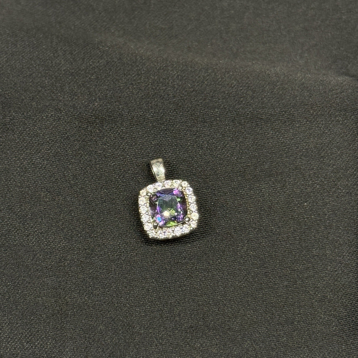 Estate Sterling Silver Mystic Topaz CZ Halo Pendant 925