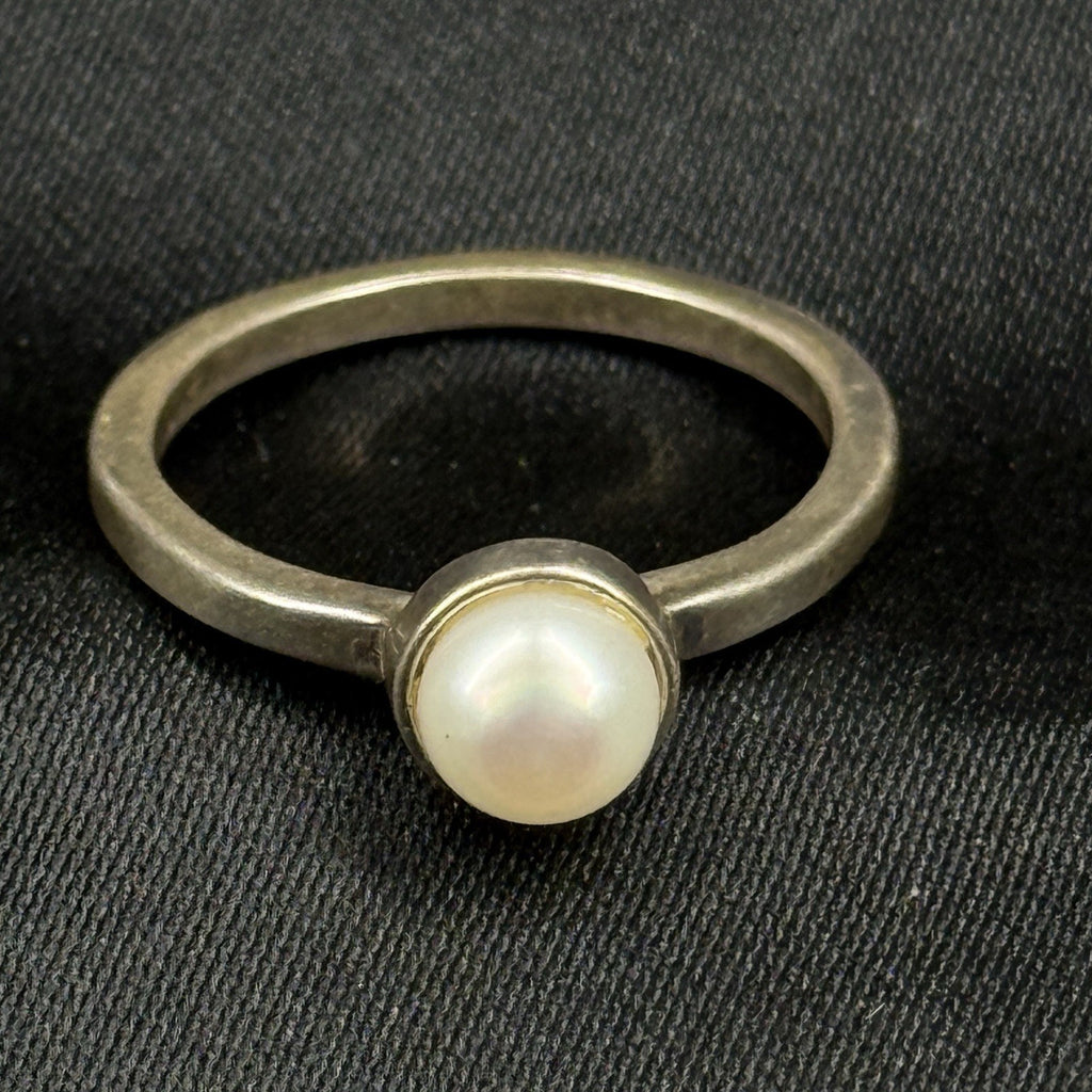 Estate Sterling Silver Ring Pearl  Band Size 6.5 925
