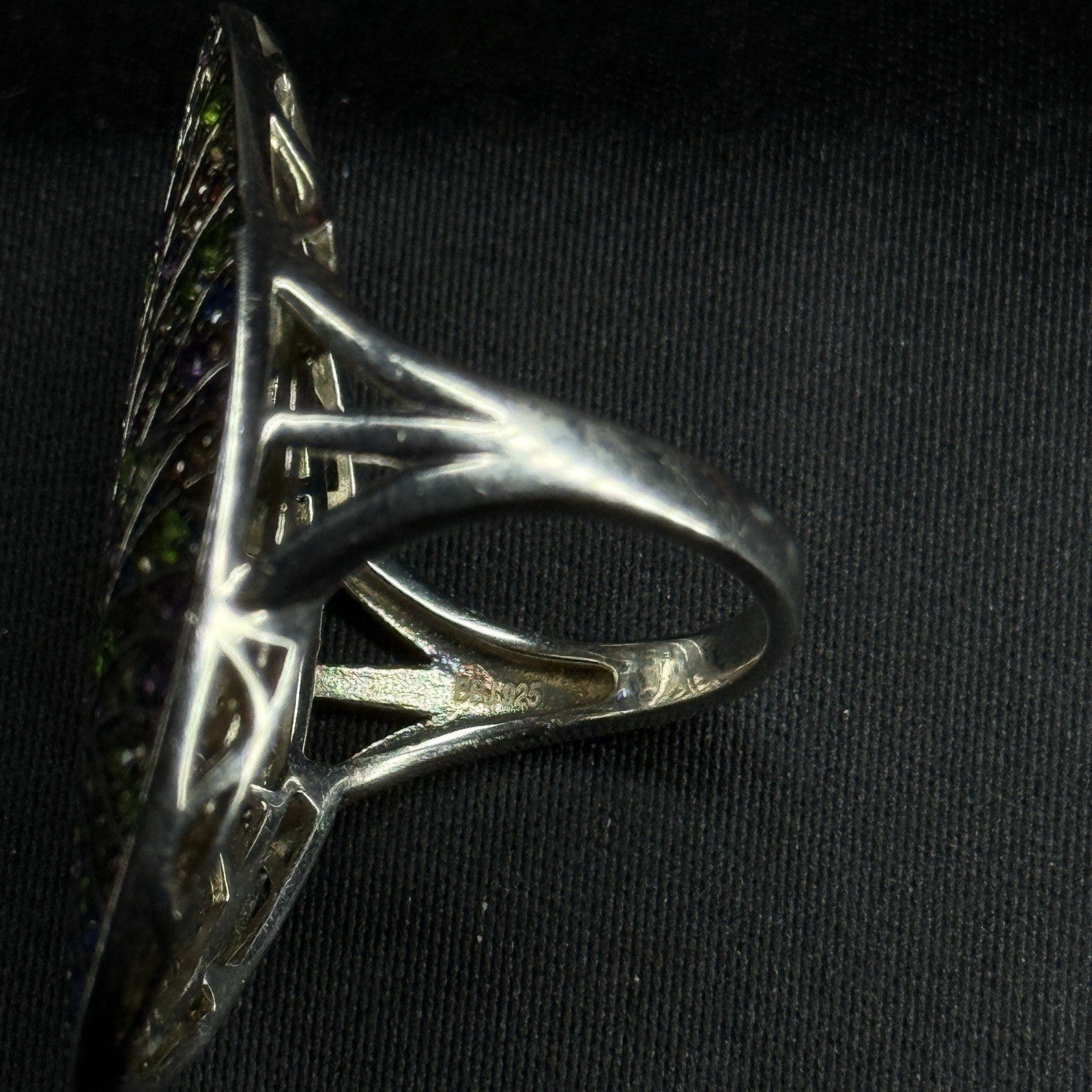 Estate Sterling Silver Ring Multi Gemstone Peacock Colorful 925 Size 8.75 BBJ