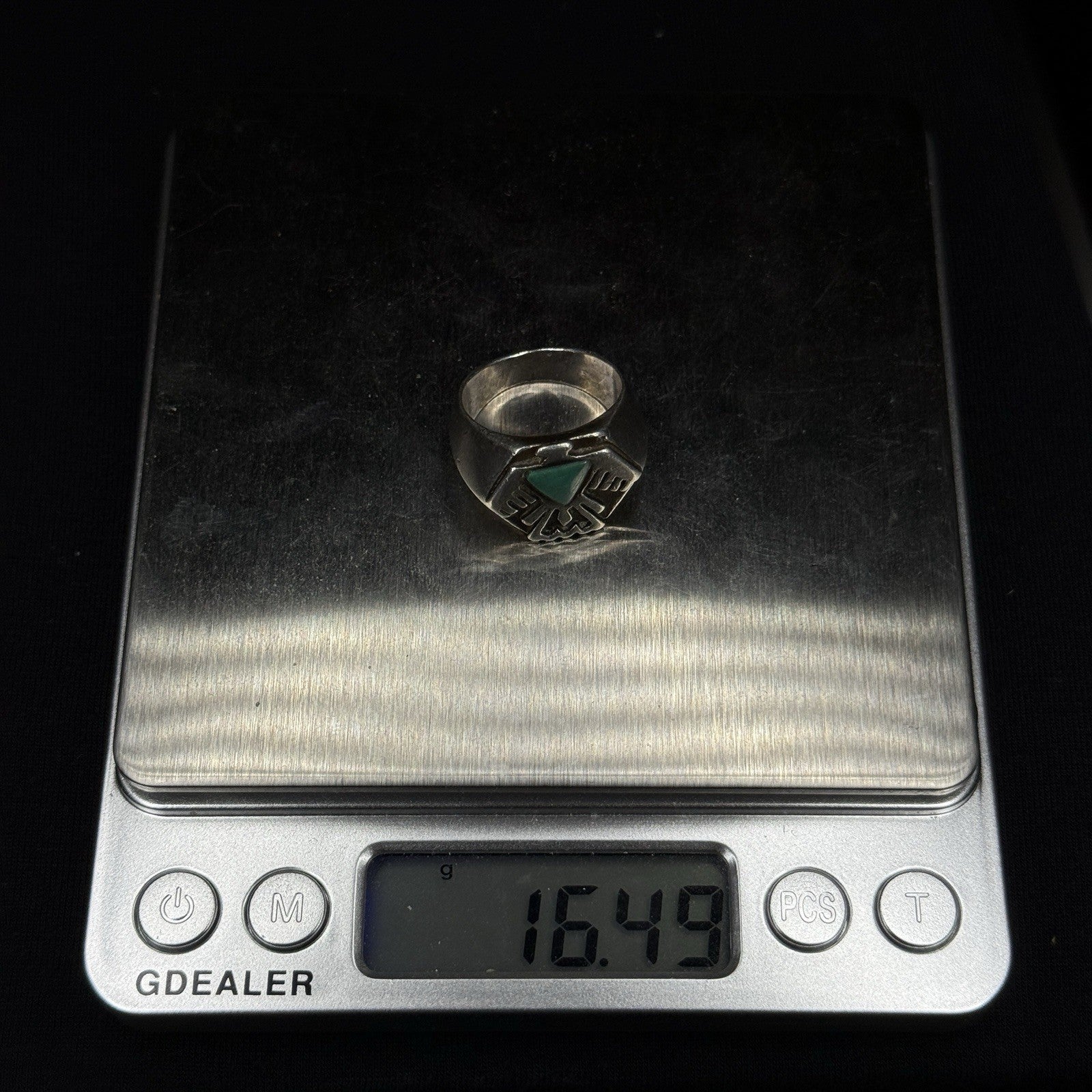 Native Green Turquoise Sterling Silver Thunder Bird Ring Size 8 925 Heavy