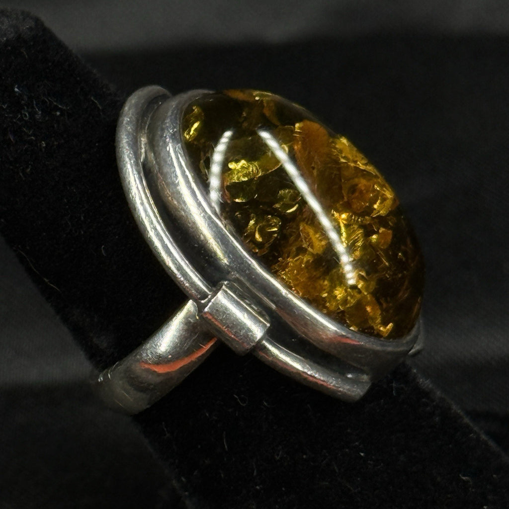 Estate Sterling Silver Ring Amber Hallmarked Size 4.5 925