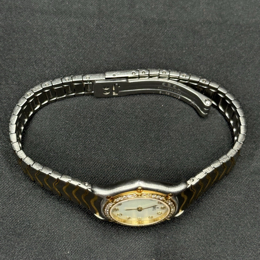 Ebel Classic Wave 1157114 18k SS Two Tone MOP Dial Diamond Bezel Watch Women's