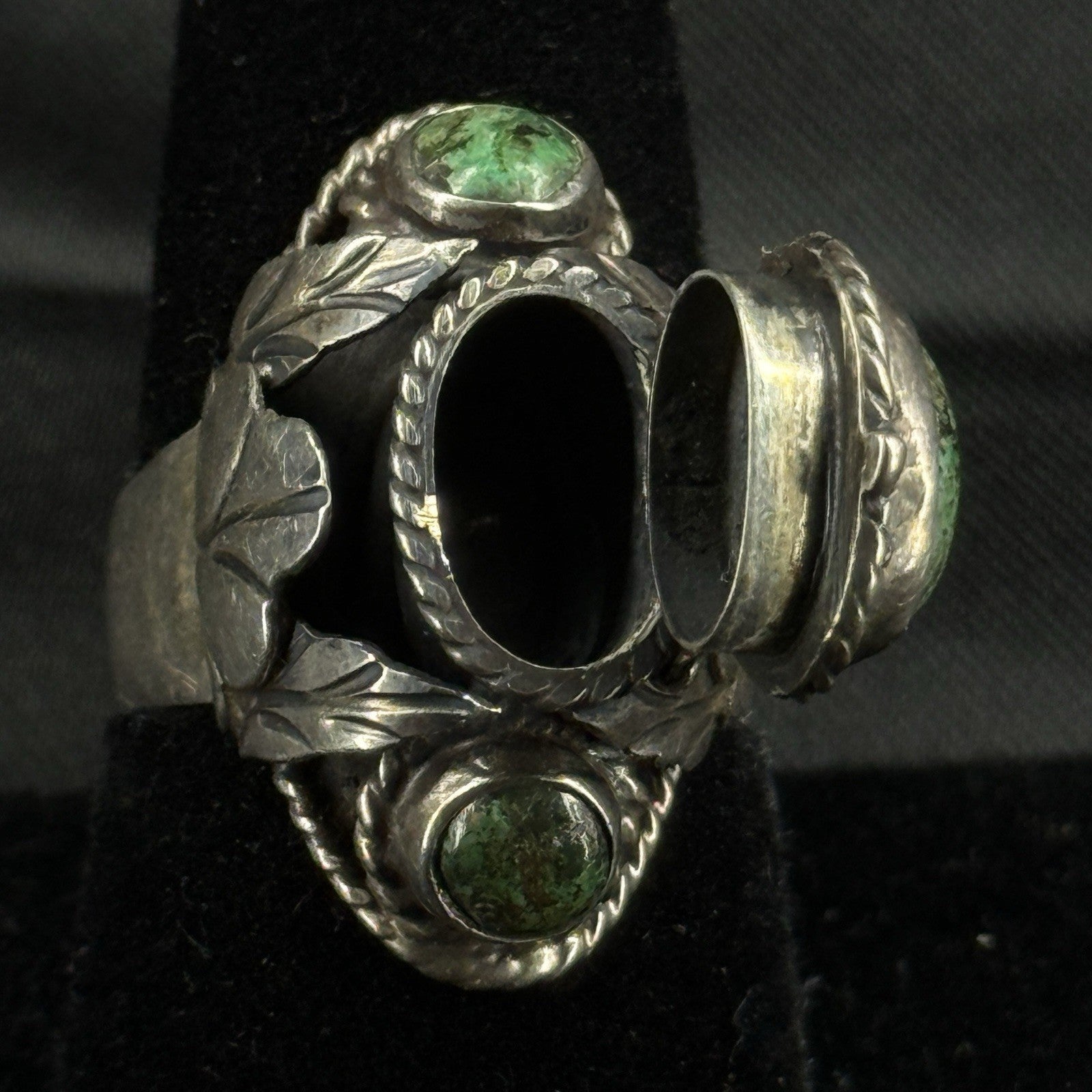 Estate Sterling Silver Pill Ring Green Turquoise Mexico Size 8 925