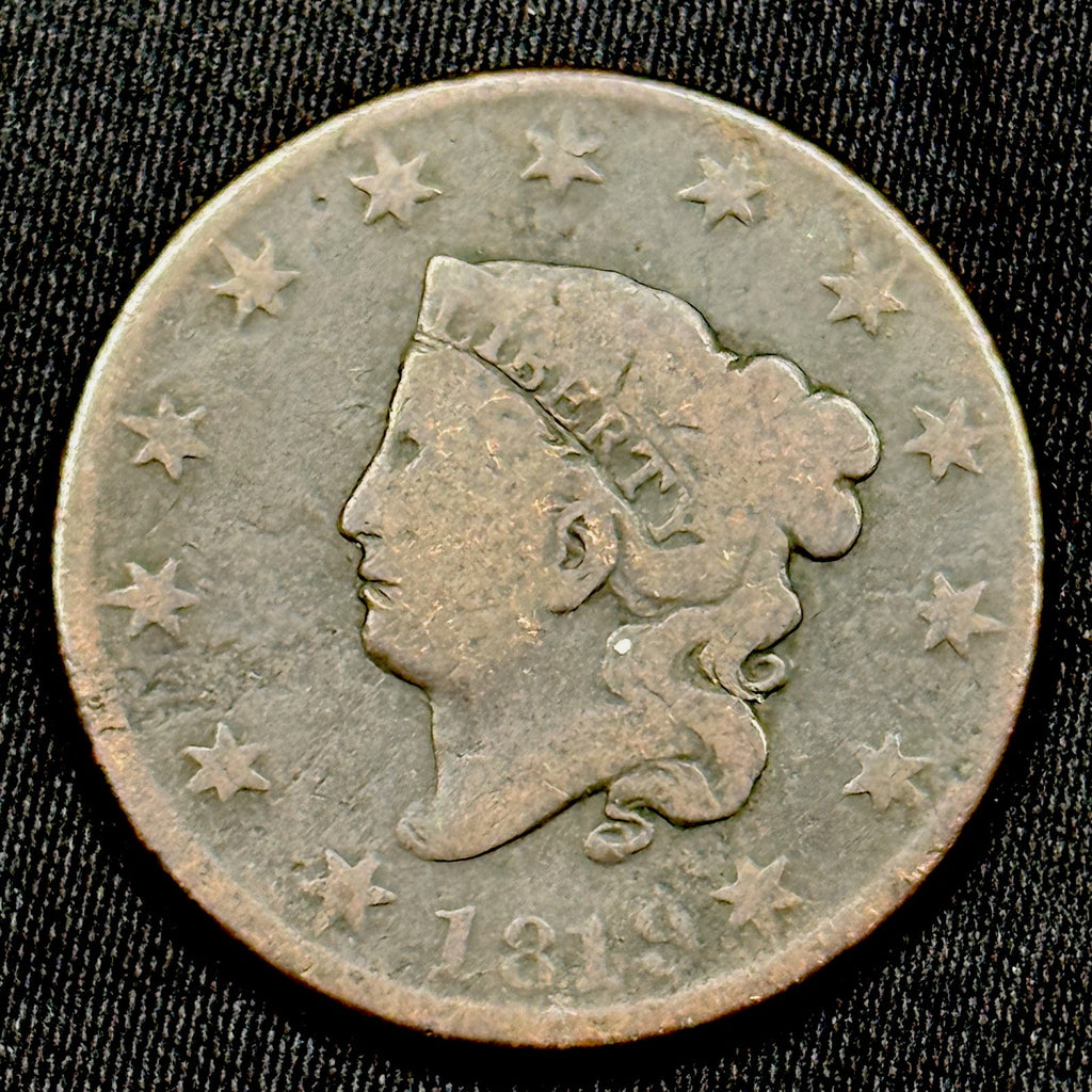 1819 Large Cent Early US Penny Reverse Damage Full Date 1800s Coin