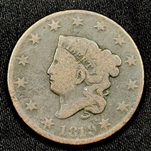 1819 Large Cent Early US Penny Reverse Damage Full Date 1800s Coin